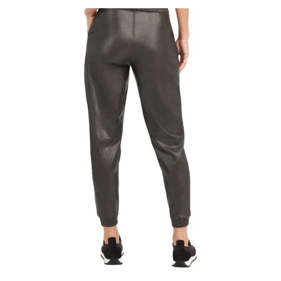 Spanx Black Faux Leather Like Joggers Pants M Elastic Waist High Waist - Picture 12 of 16